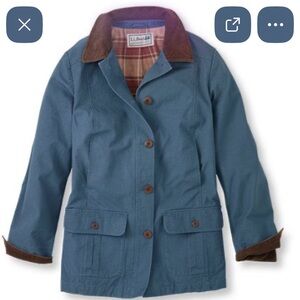 L.L. Bean blue utility coat button brown corduroy plaid vintage chore barn